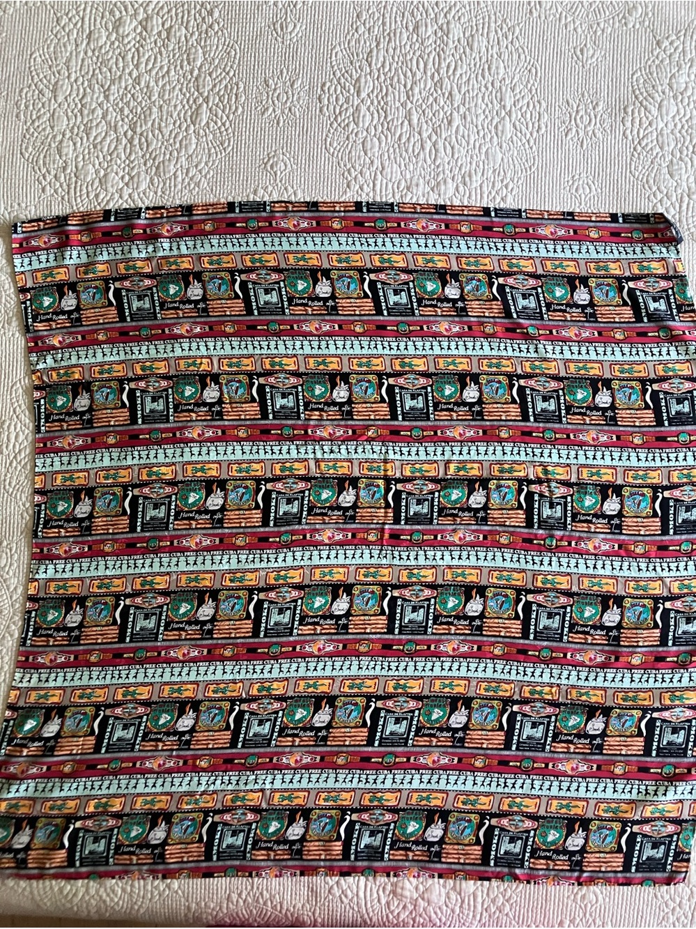 RARE VTG Nichole Miller “Free Cuba”silk Colorful Geometric Printed Scarf